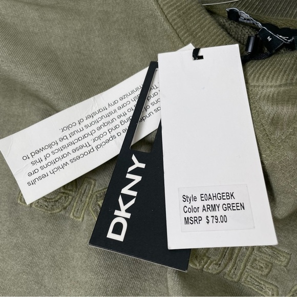DKNY Cropped Ombré Distressed Raw Hem Pullover Sweatshirt Top Army Green NWT M - Picture 3 of 16